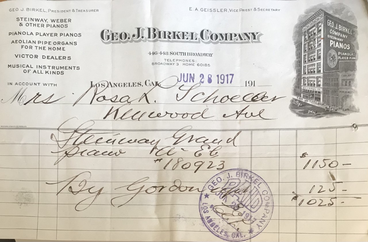 1917 Bill of Sale, Steinway